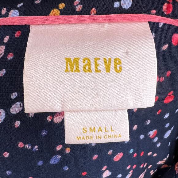 Anthropologie MAEVE Navy Confetti Print Cap Sleeve V-Neck Button-Down Size S - Picture 8 of 9